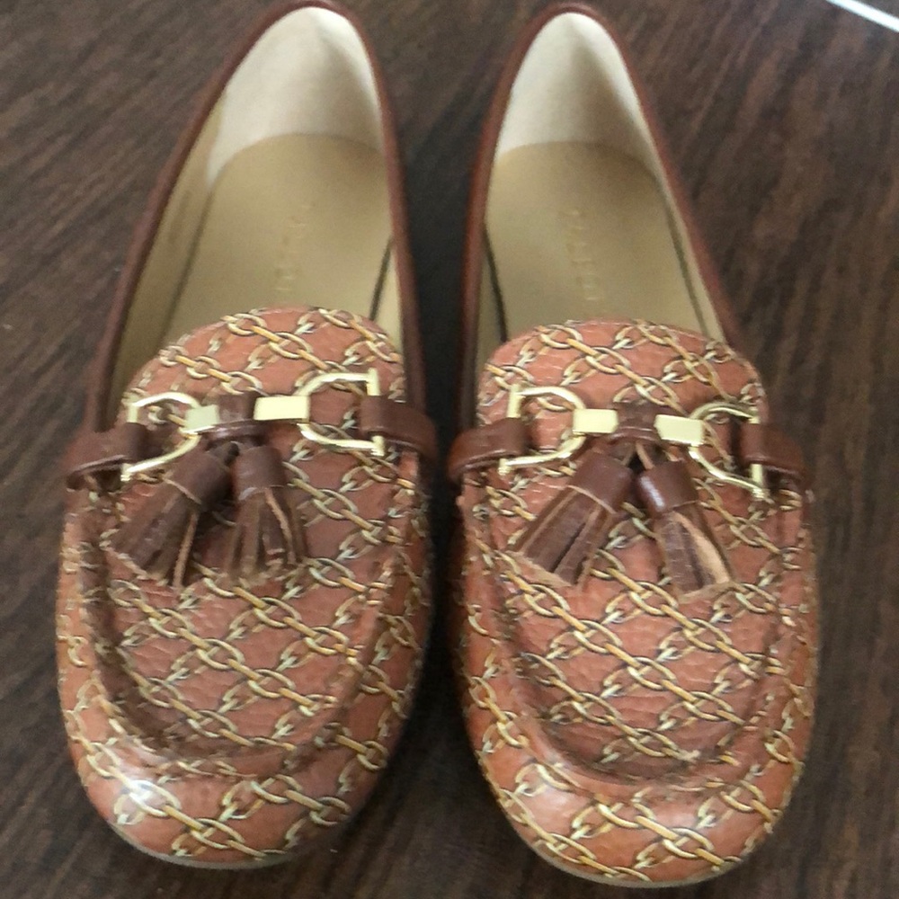 Talbots Brown Chain-Print Leather Tassel Loafers